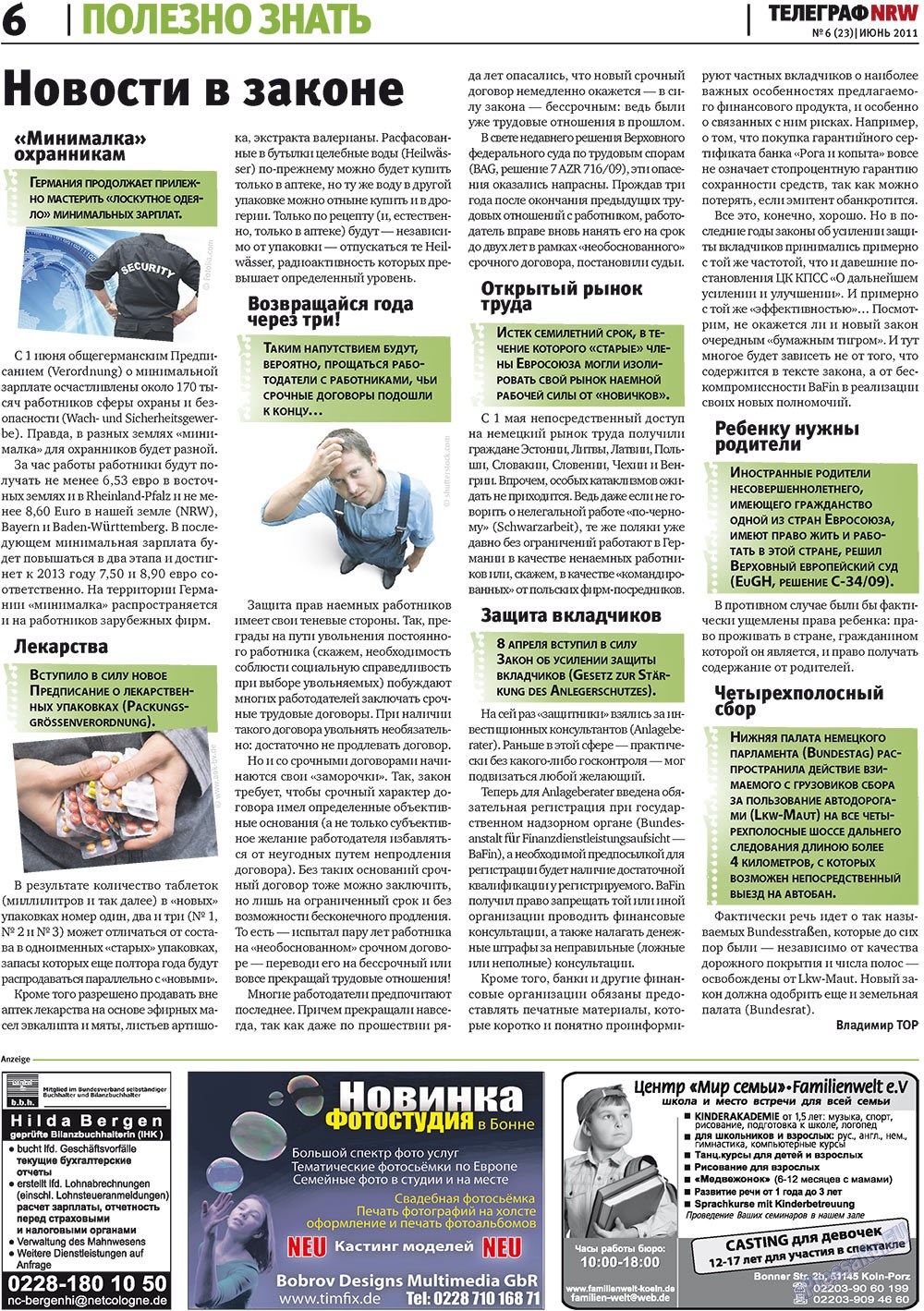 Телеграф NRW (газета). 2011 год, номер 6, стр. 6