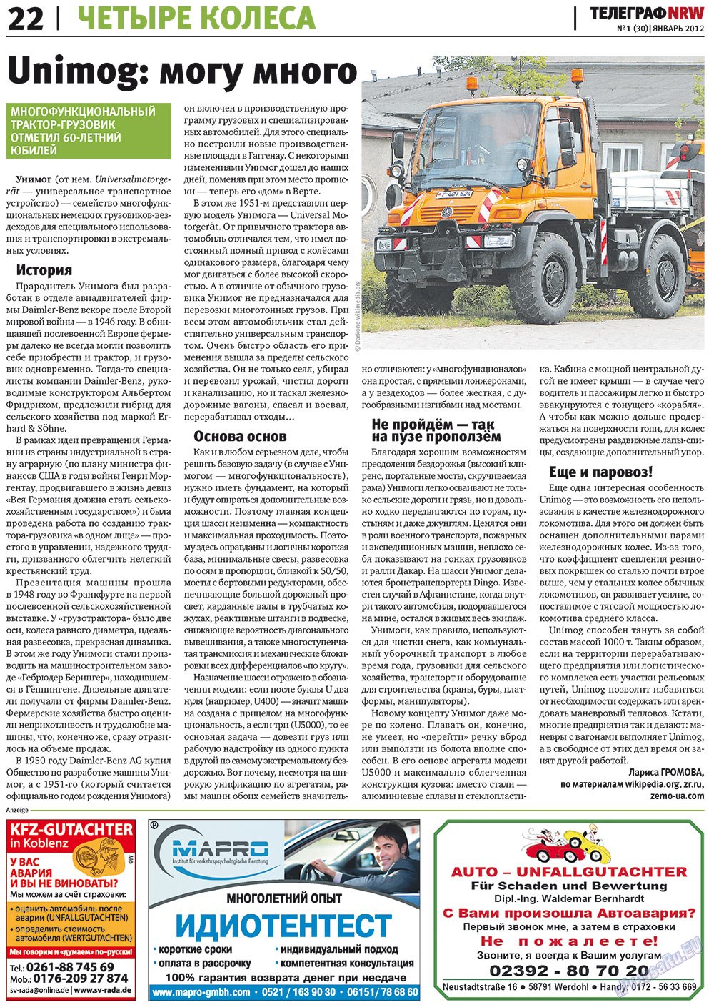 Telegraf NRW (Zeitung). 2012 Jahr, Ausgabe 1, Seite 22