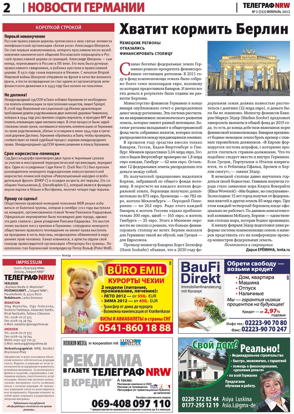 Telegraf NRW (Zeitung). 2012 Jahr, Ausgabe 2, Seite 2