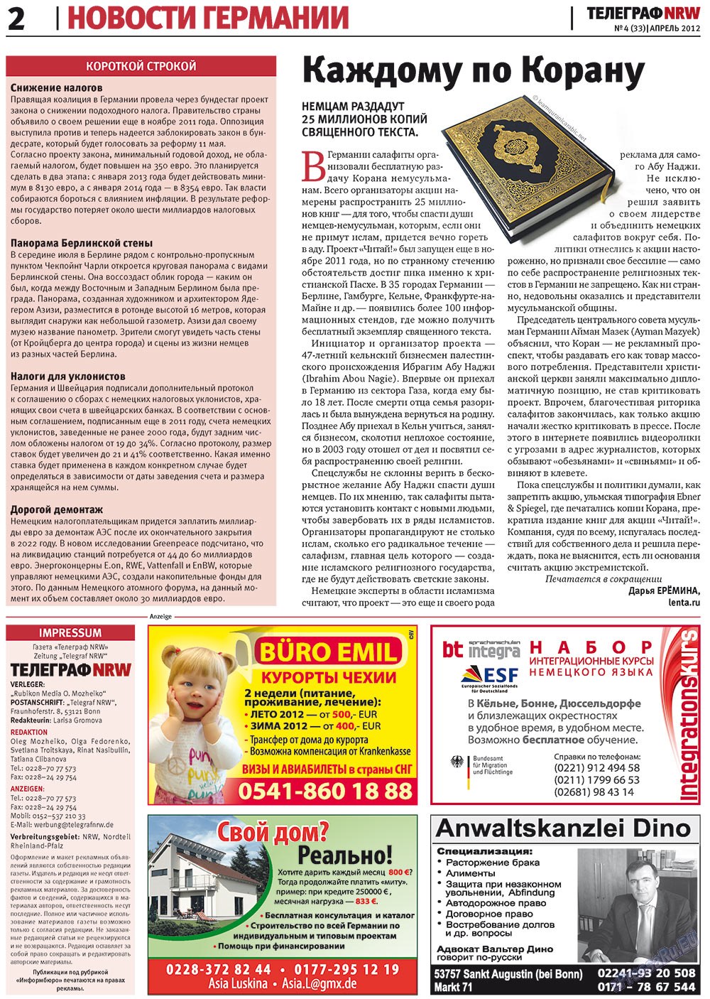 Telegraf NRW (Zeitung). 2012 Jahr, Ausgabe 4, Seite 2