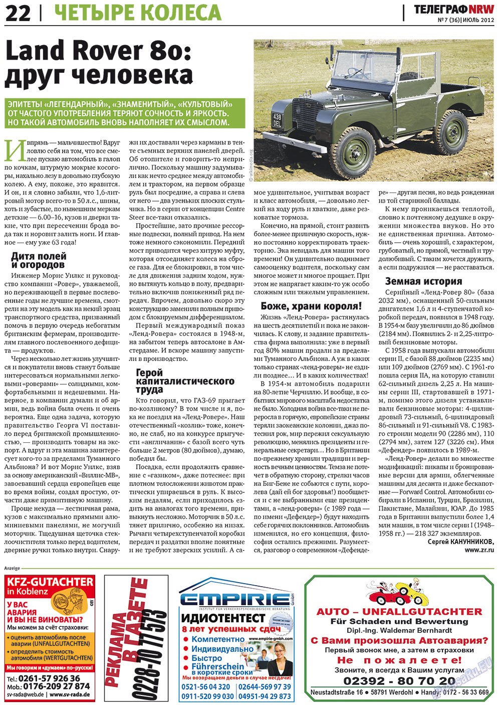 Telegraf NRW (Zeitung). 2012 Jahr, Ausgabe 7, Seite 22