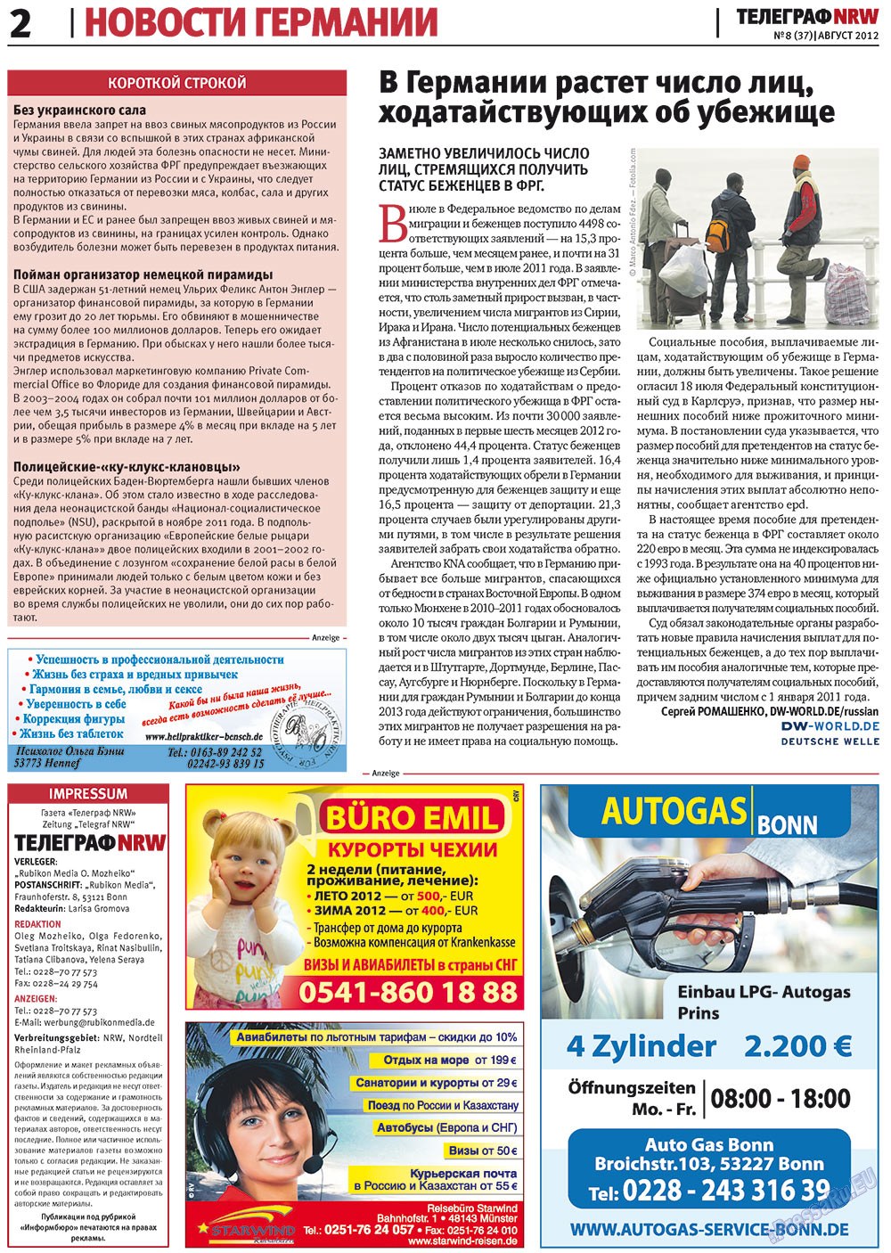 Телеграф NRW (газета). 2012 год, номер 8, стр. 2