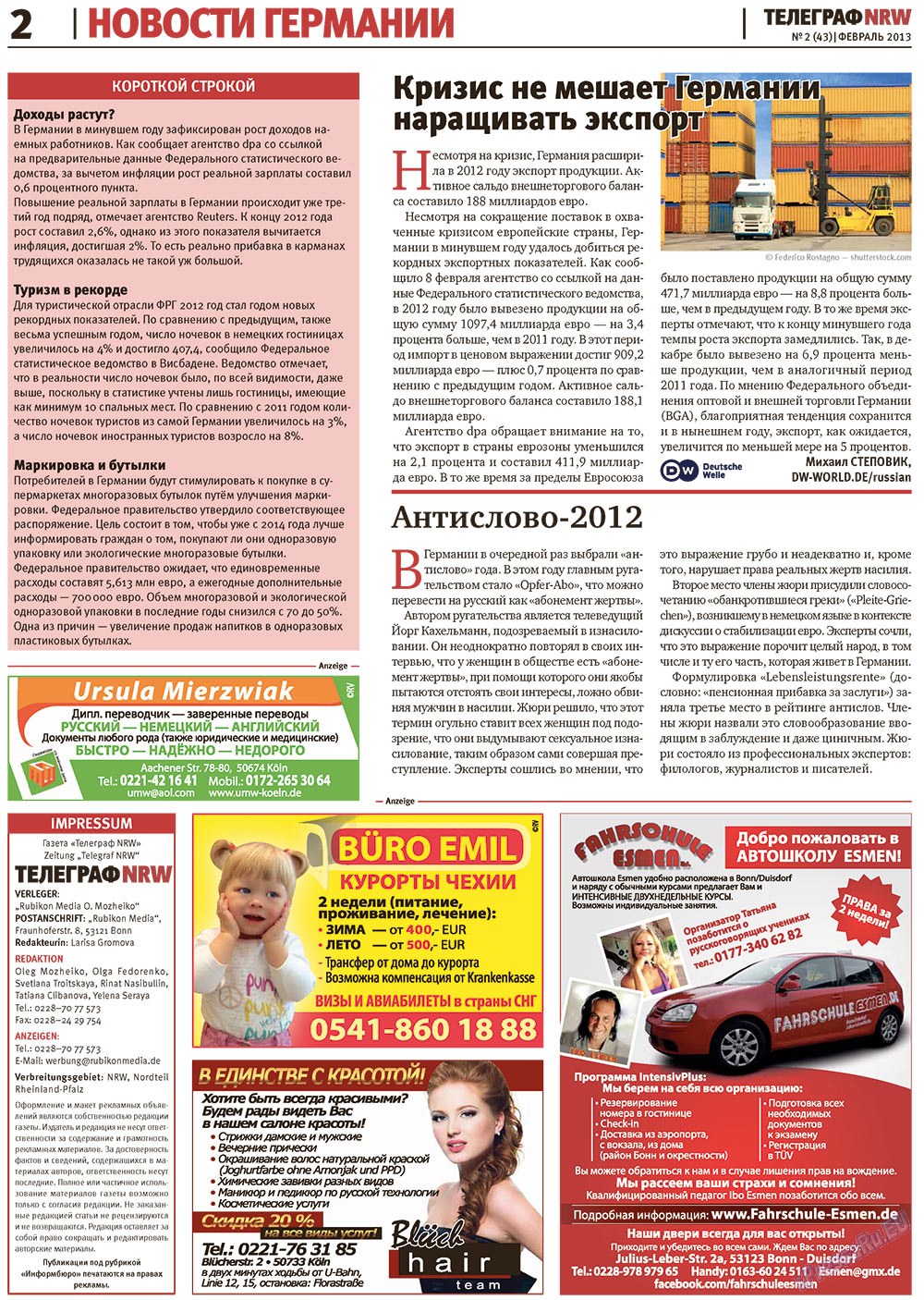 Телеграф NRW (газета). 2013 год, номер 2, стр. 2