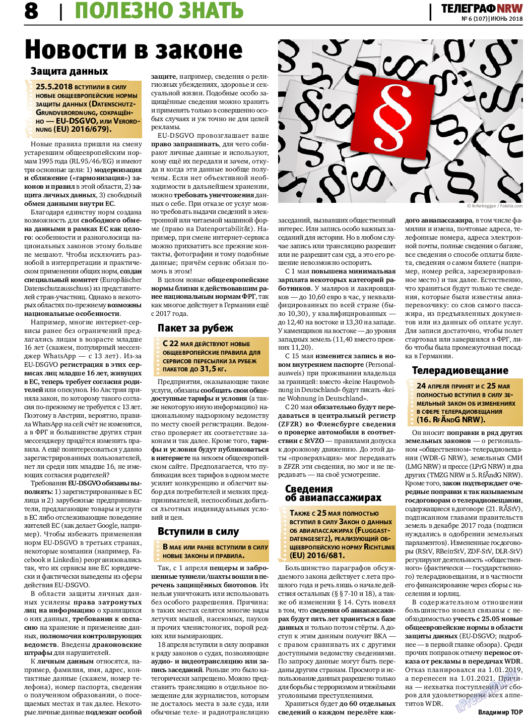 Телеграф NRW, газета. 2018 №6 стр.8
